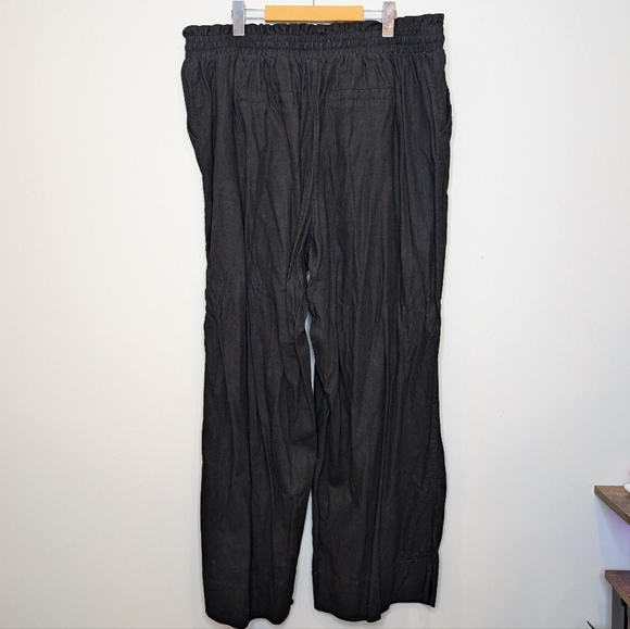 Pennington Black Linen Blend Wide-Leg Pant Ruffle Stretch Tie Waist 1X Women - Picture 2 of 11